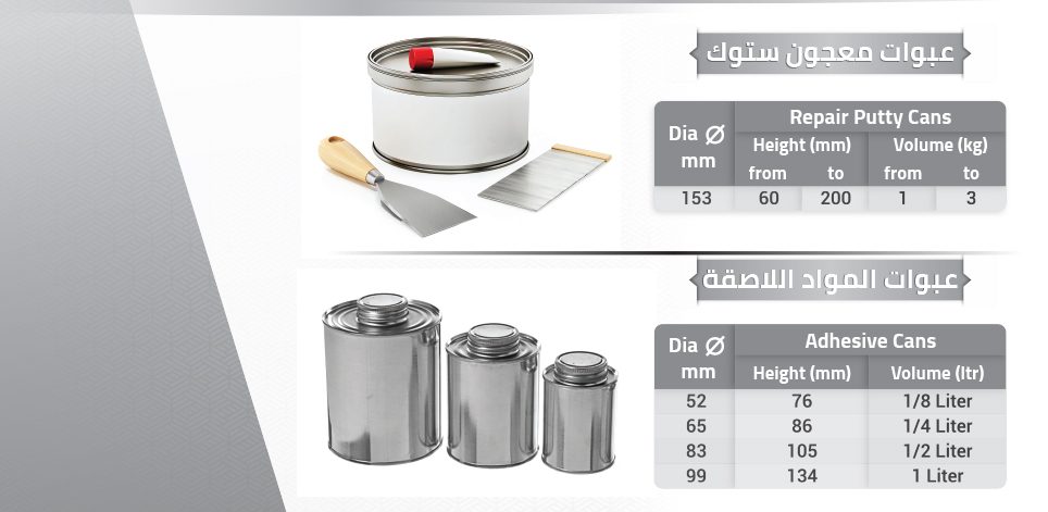Adhesives and putty containers